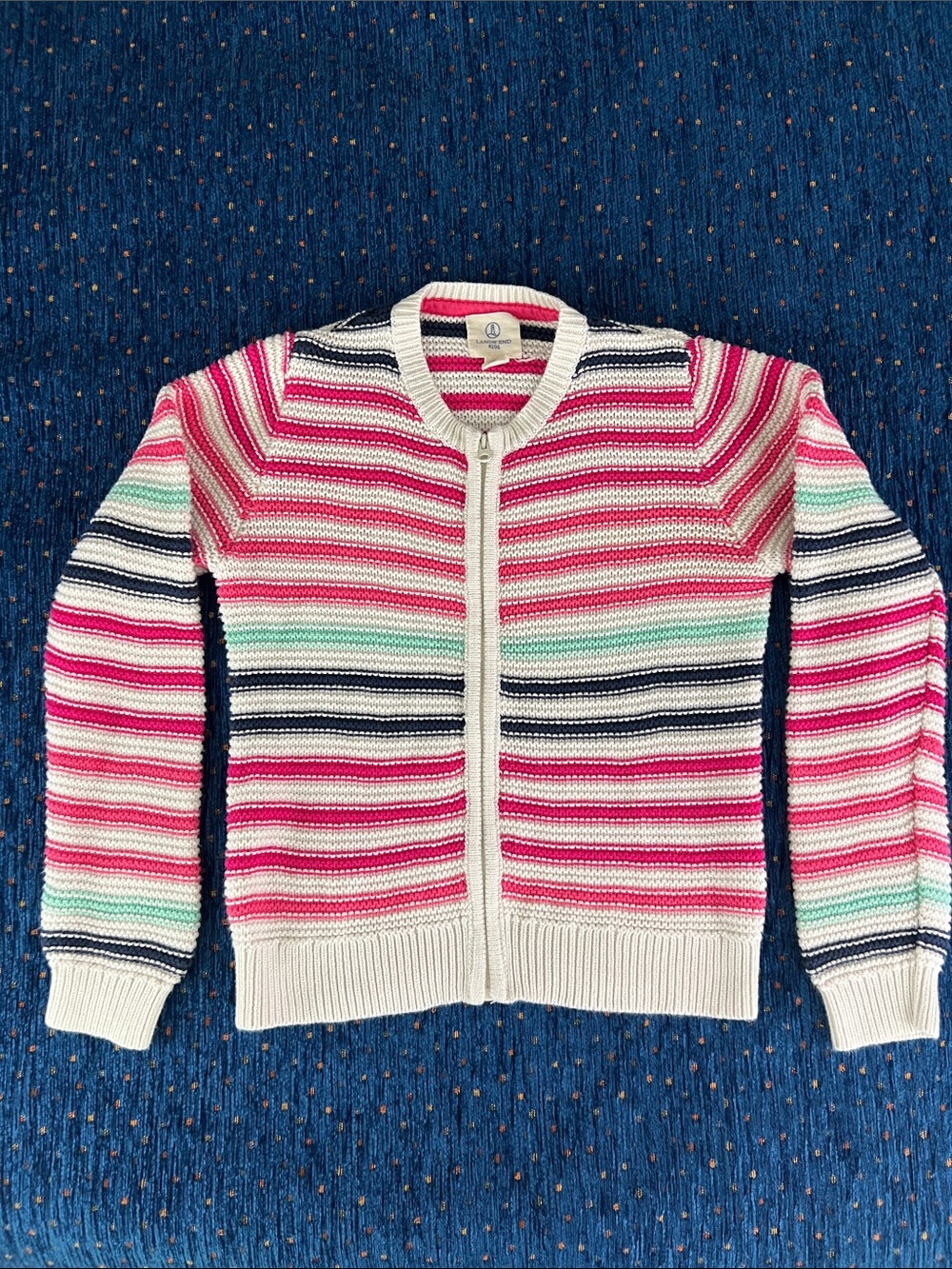 Lands End Striped Zip-Front cotton cardigan - size 6/7